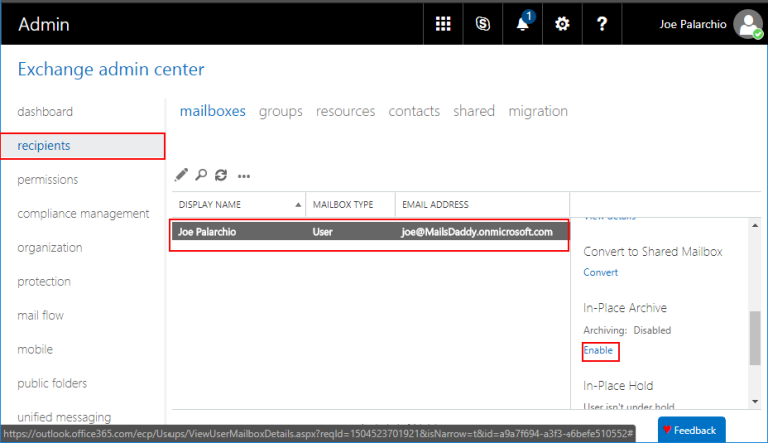 How To Enable Or Disable An Archive Mailbox In Office 365?