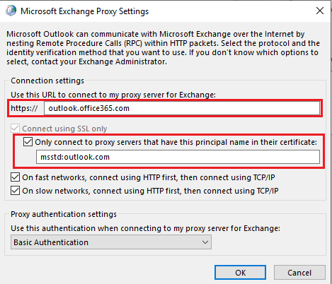 connect to proxy server for exchange