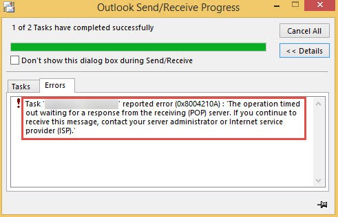 Outlook Error Code 0x8004210A 
