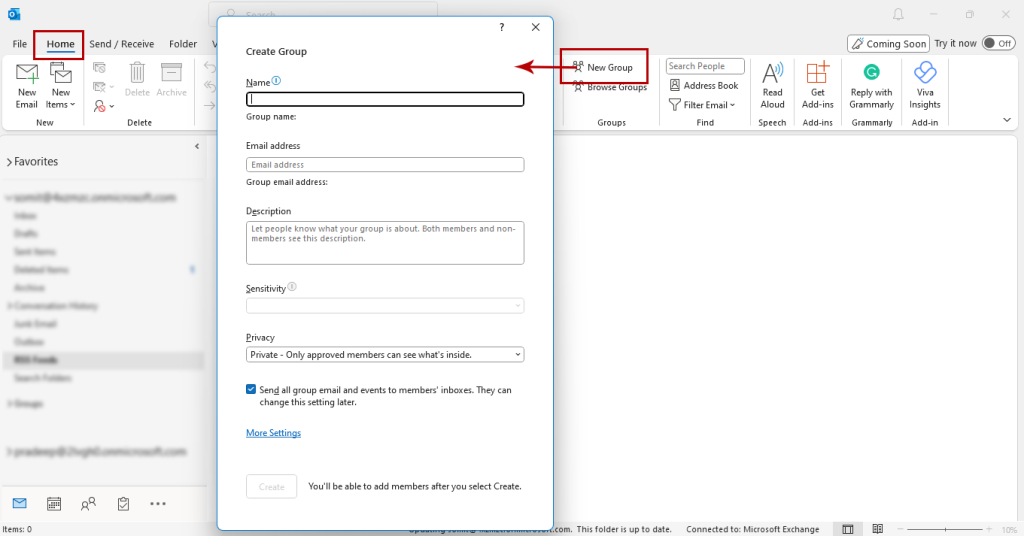 How To Open Or Create Office 365 Group In Outlook 2019?