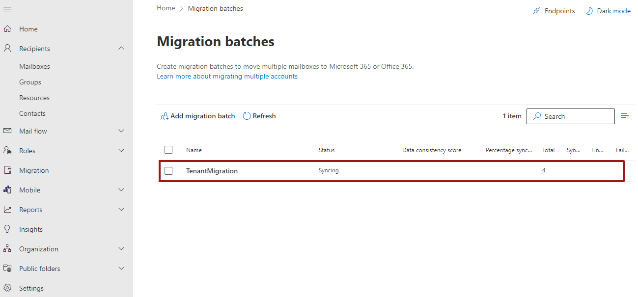 start migration batch