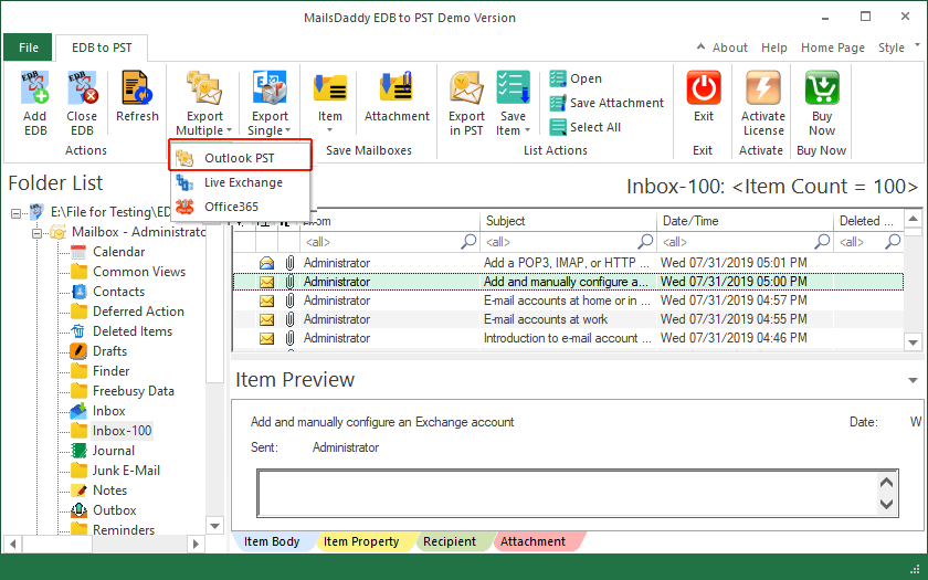 Step 02: Load & preview the data — MailsDaddy EDB to PST Converter