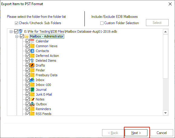 Step 03: Select export options — MailsDaddy EDB to PST Converter