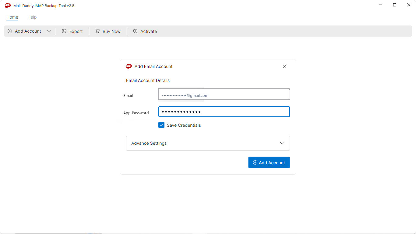 Step 02: Login Using IMAP Credentials — MailsDaddy Email Backup Tool
