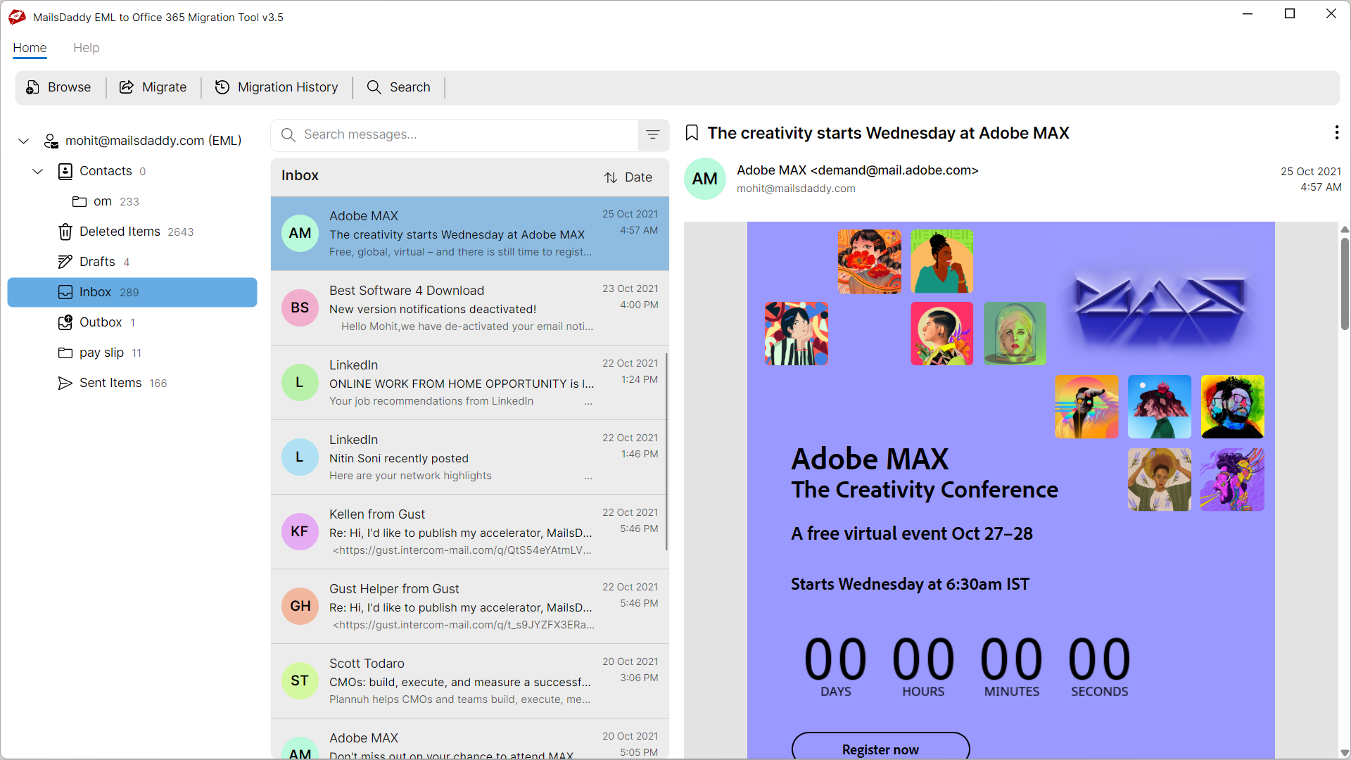 Step 02: Preview file data — MailsDaddy EML to Office 365 Migration