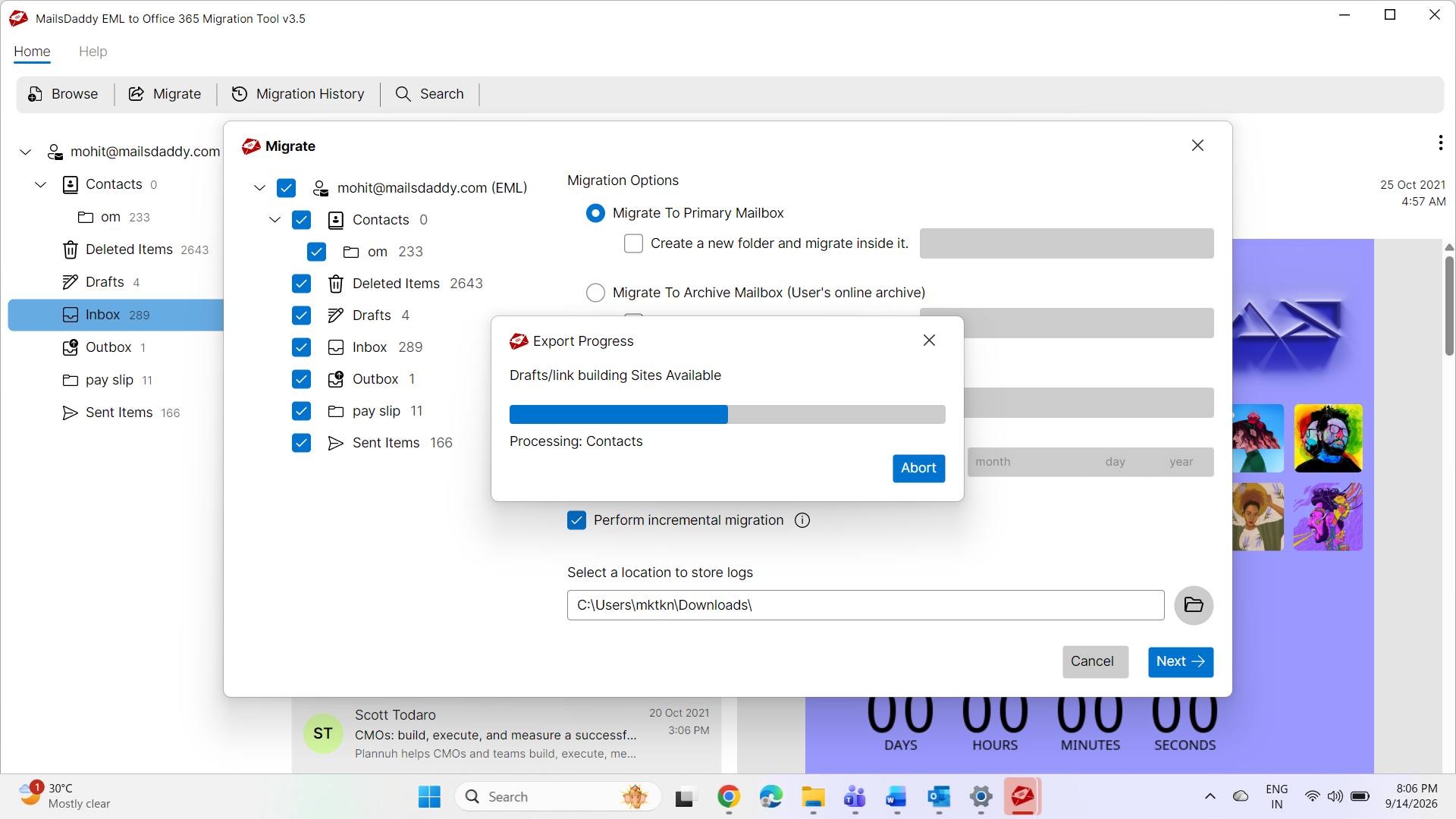 Step 05: Start migration — MailsDaddy EML to Office 365 Migration