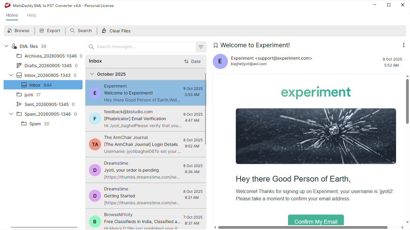 Step 02: Load & preview the data — MailsDaddy Windows Live Mail to Outlook