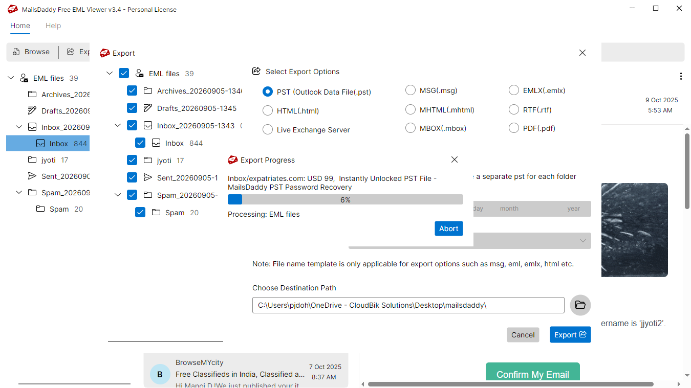 Step 04: Export to selected format — MailsDaddy Free EML Viewer