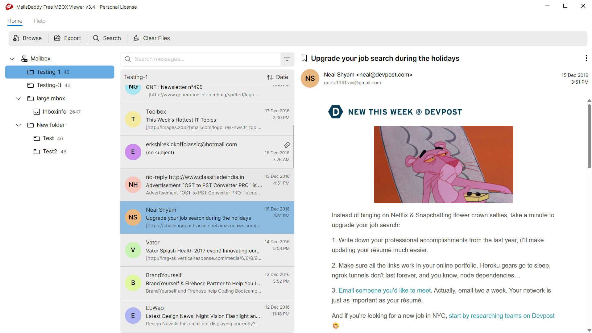 Step 02: Load & preview file data — MailsDaddy Free MBOX Viewer