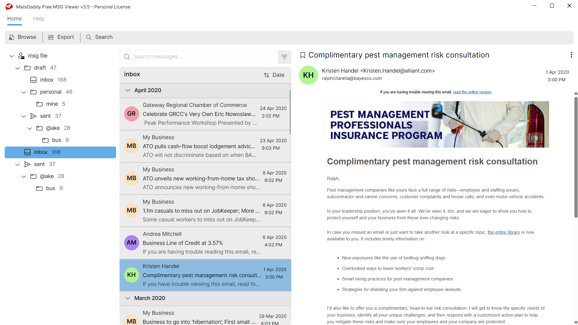 Step 02: Load & preview file data — MailsDaddy Free MSG Viewer