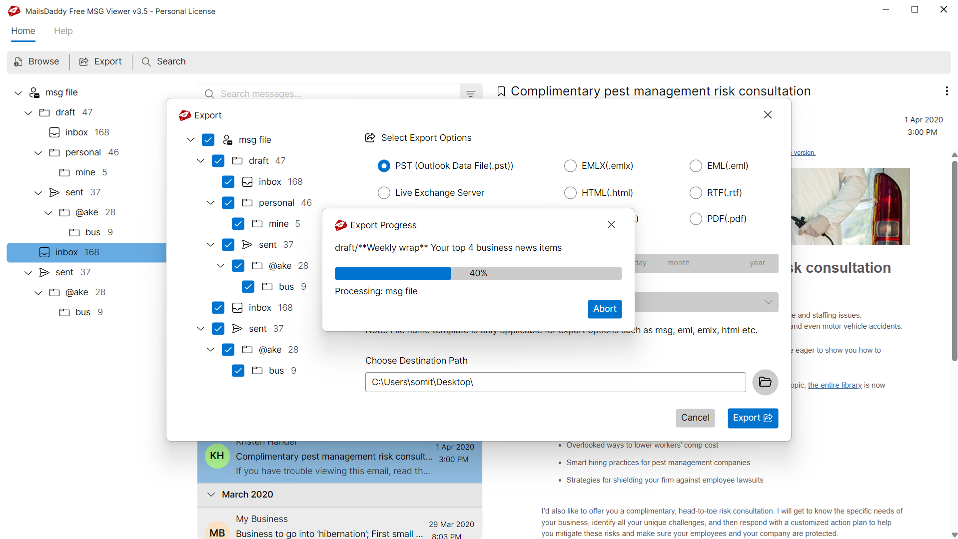 Step 04: Export to selected format — MailsDaddy Free MSG Viewer