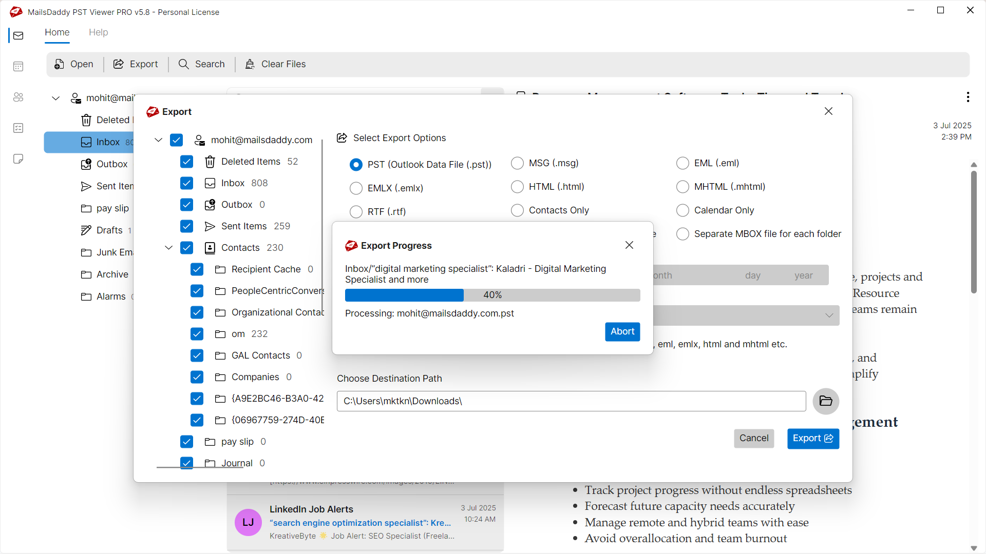 Step 04: Export to selected format — MailsDaddy Free PST Viewer