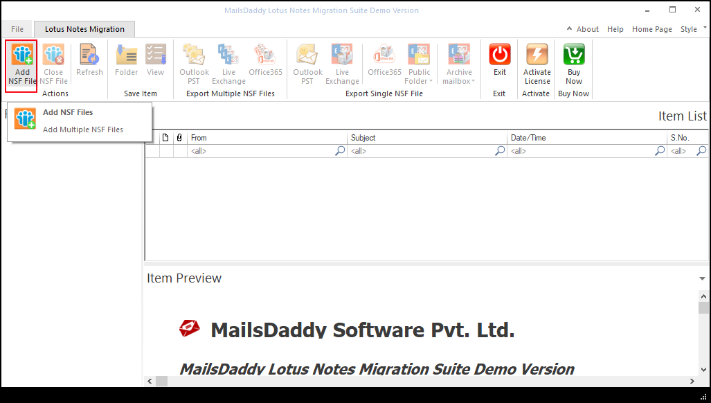 Step 01: Launch Lotus Notes Migration Suite — MailsDaddy Lotus Notes Migration Suite