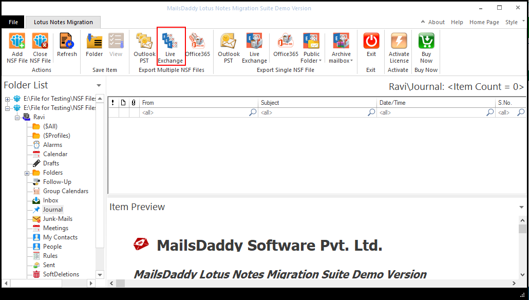 Step 03: Preview Notes Mailbox Hierarchy — MailsDaddy Lotus Notes Migration Suite