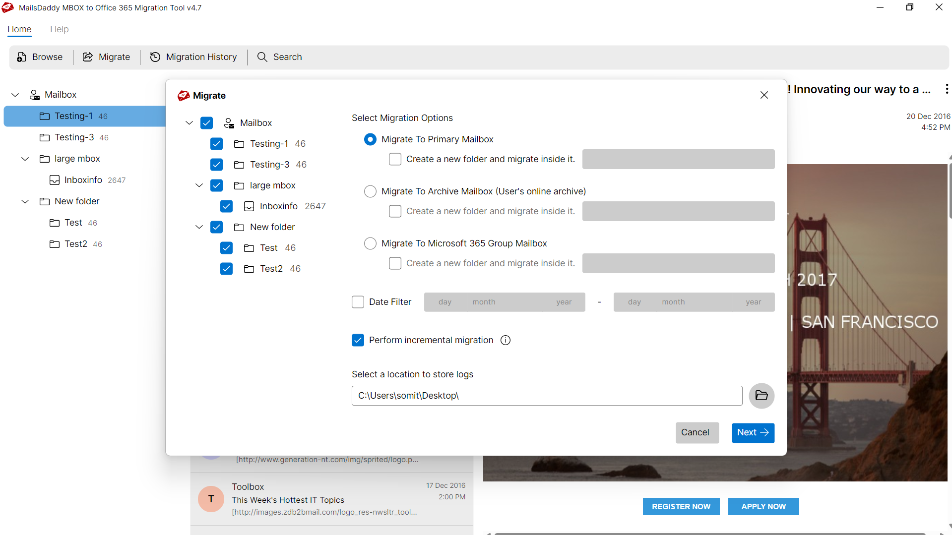 Step 03: Select export options — MailsDaddy MBOX to Office 365 Migration