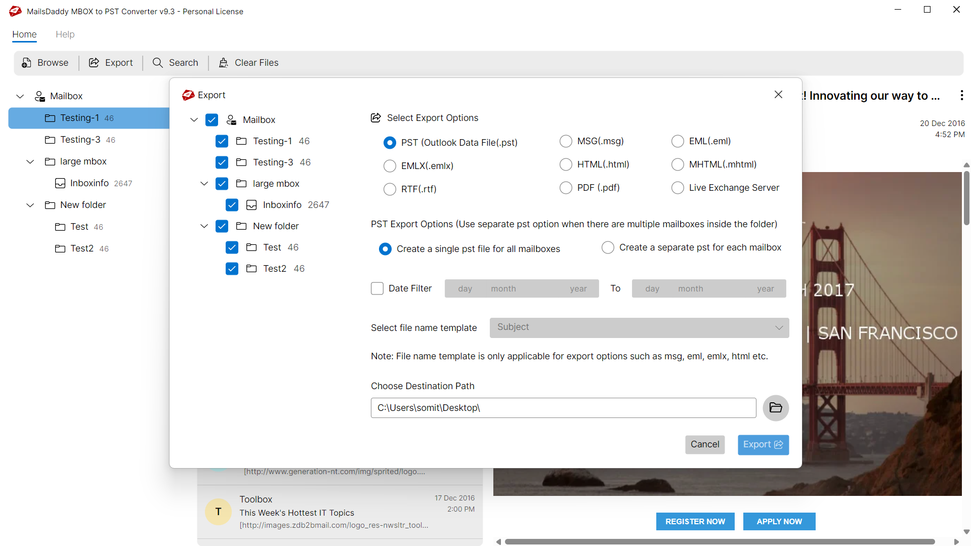 Step 03: Select export options — MailsDaddy Migrate email from Thunderbird to Outlook