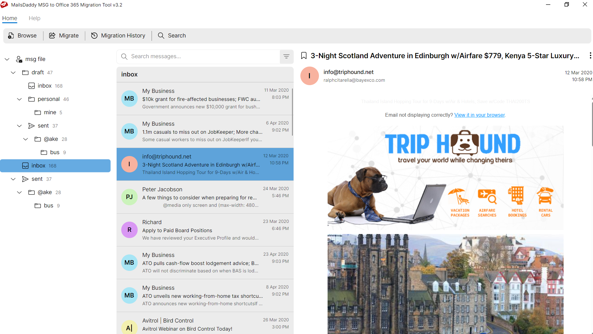 Step 02: Preview file data — MailsDaddy MSG to Office 365 Migration