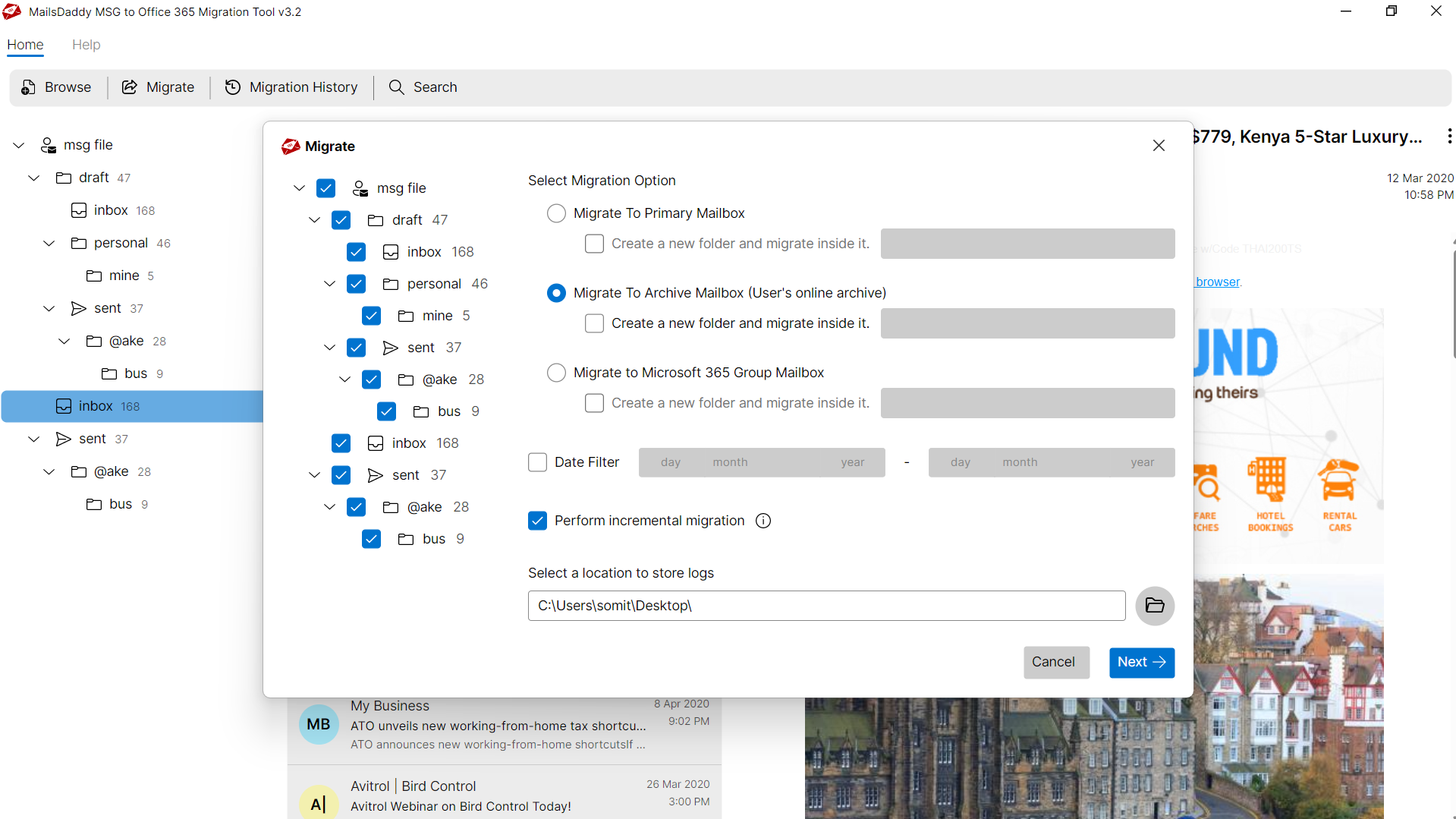 Step 03: Select export options — MailsDaddy MSG to Office 365 Migration