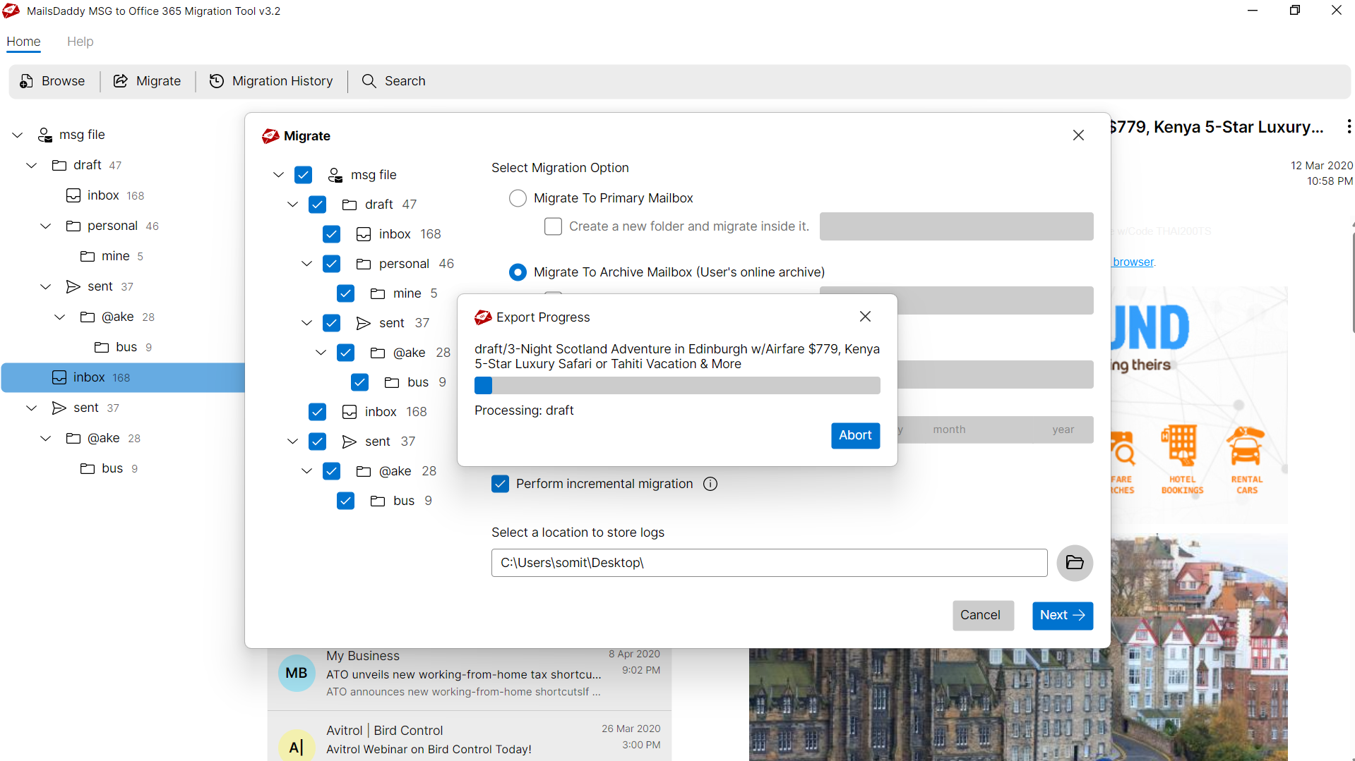 Step 05: Start migration — MailsDaddy MSG to Office 365 Migration