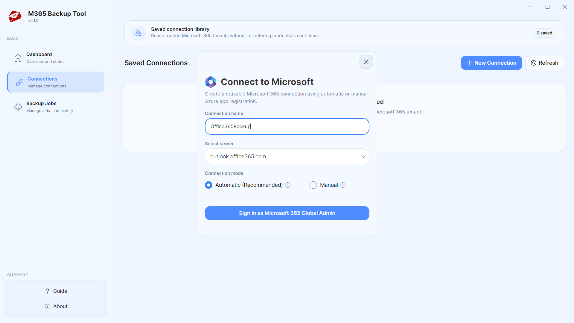 Step 02: Create a Connection for Microsoft — MailsDaddy Office 365 Backup Tool