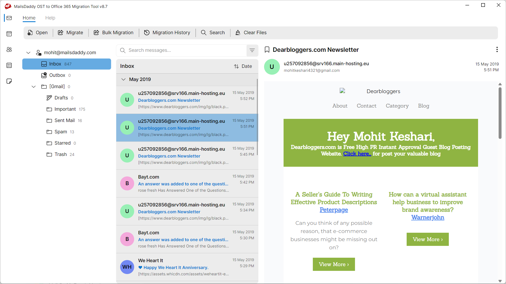 Step 02: Preview file data — MailsDaddy OST to Office 365 Migration