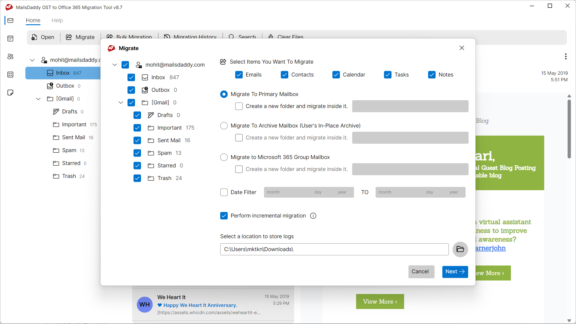 Step 03: Select export options — MailsDaddy OST to Office 365 Migration