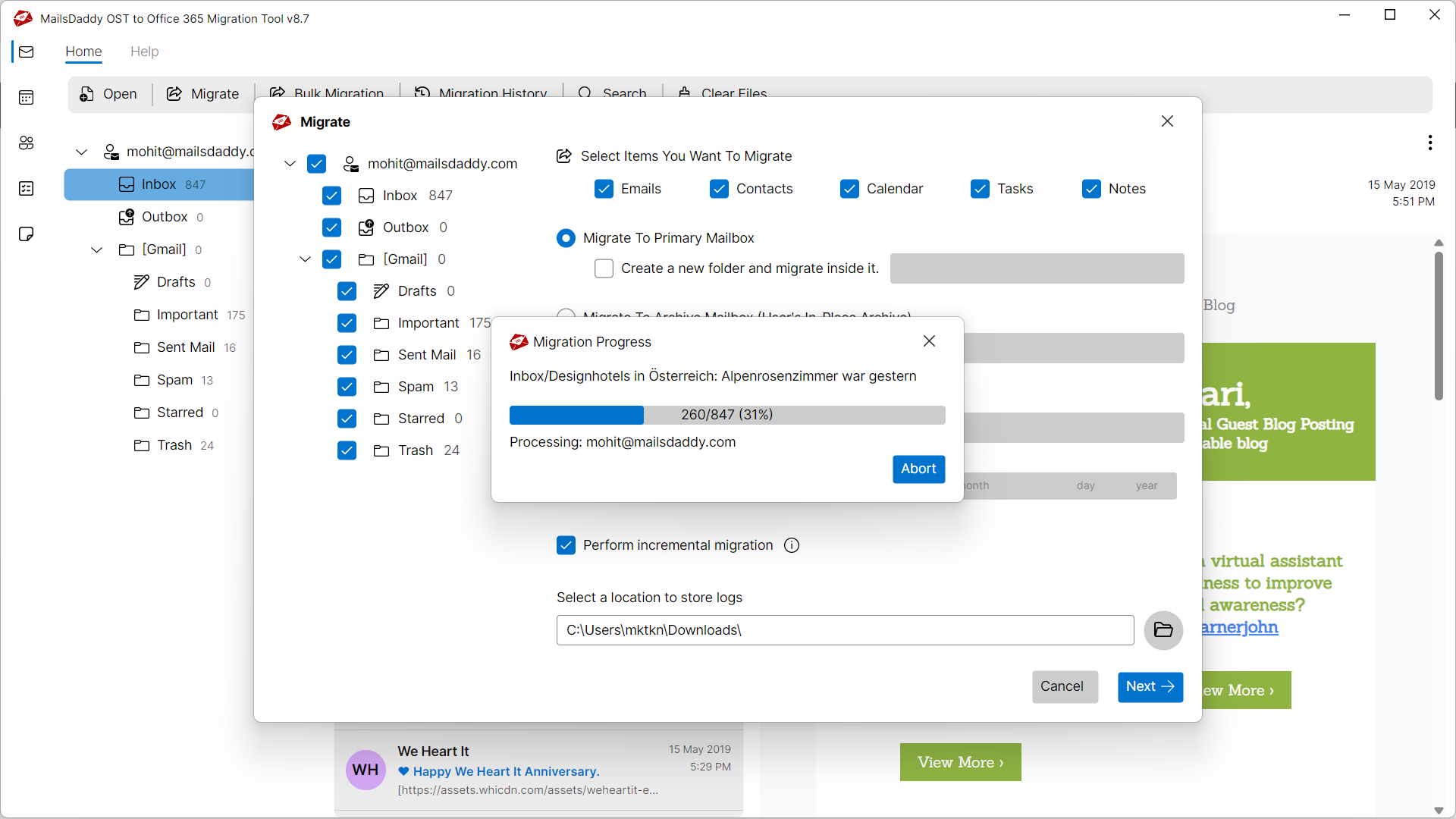 Step 05: Start migration — MailsDaddy OST to Office 365 Migration