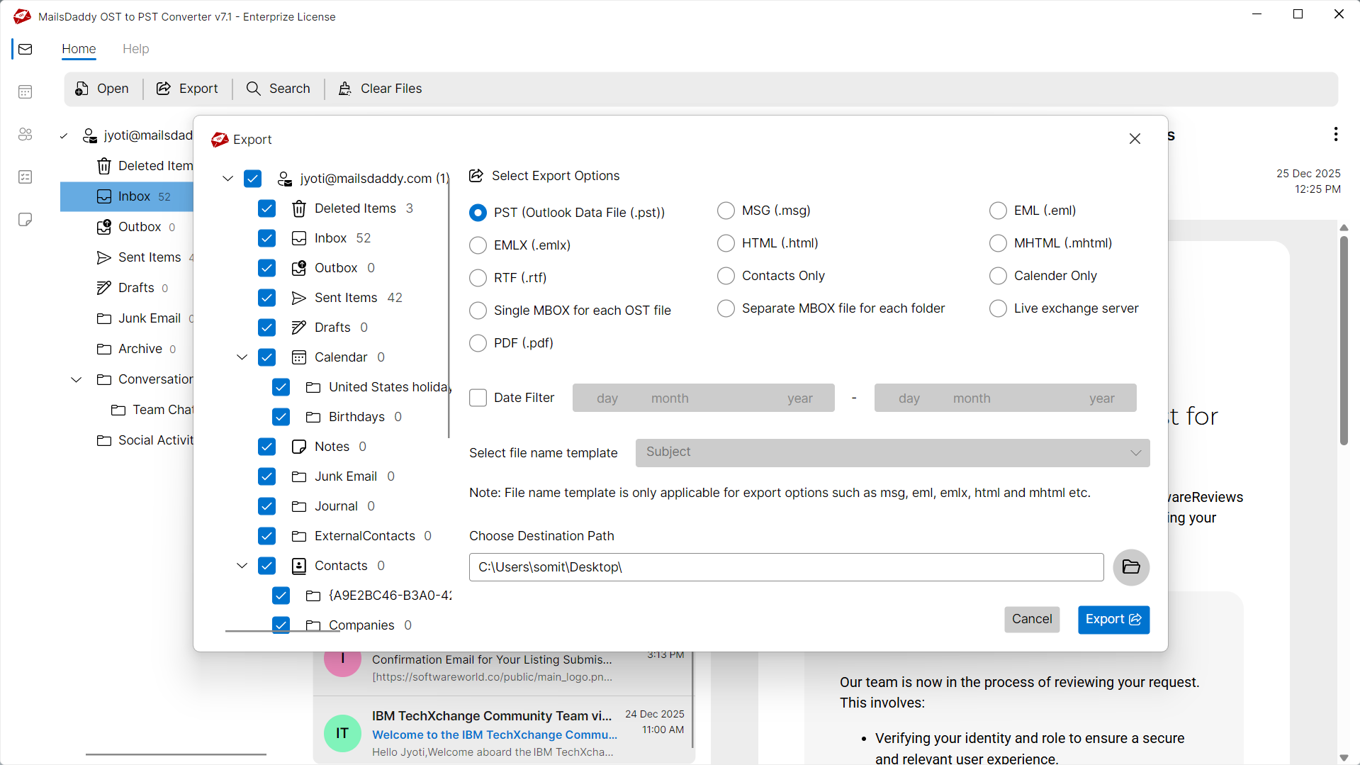 Step 03: Select export options — MailsDaddy Convert OST to MBOX