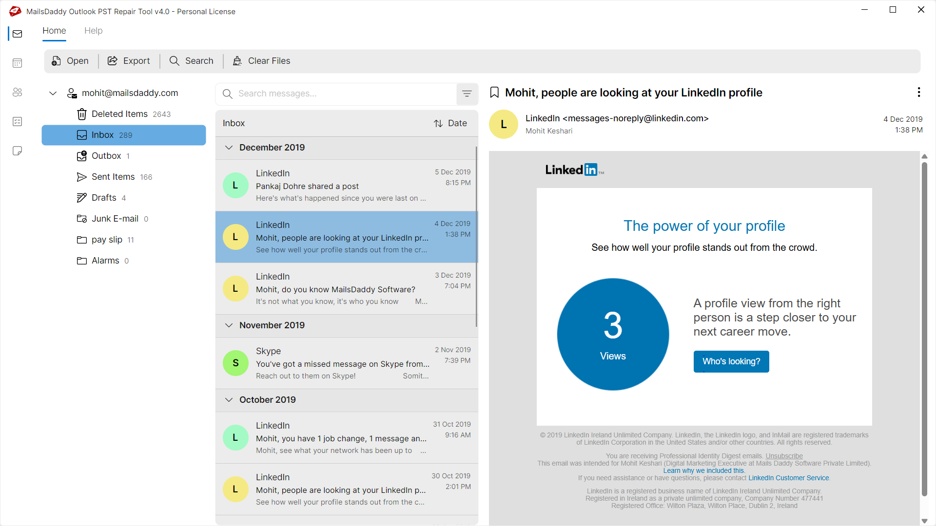Step 02: Load & preview the data — MailsDaddy Outlook PST Repair