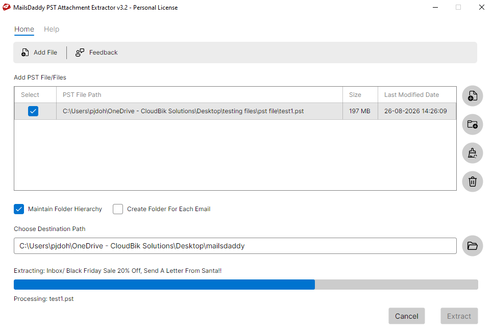 Step 03: Set Destination & Extract Attachments — MailsDaddy PST Attachment Extractor