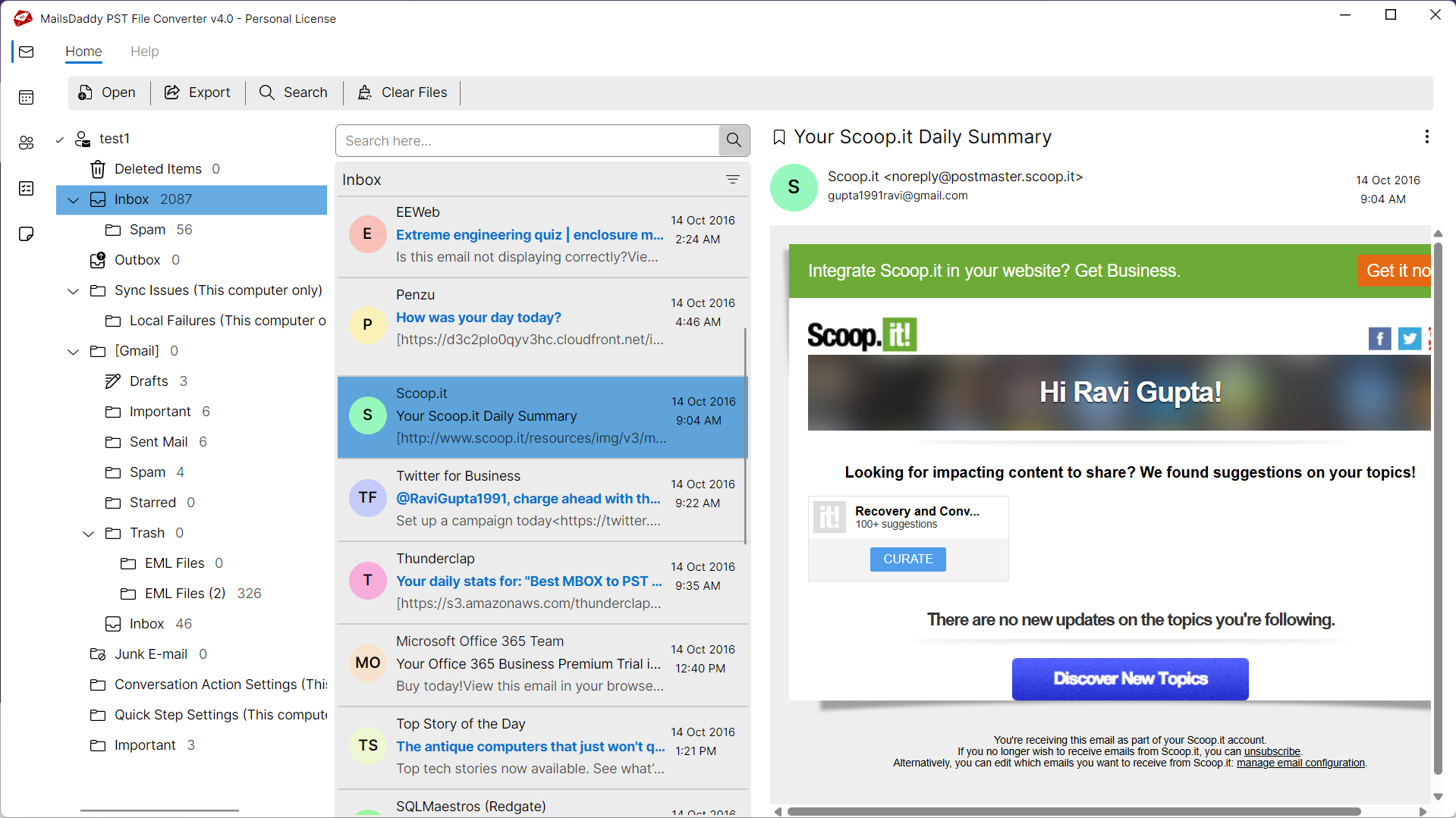 Step 02: Load & preview the data — MailsDaddy PST File Converter