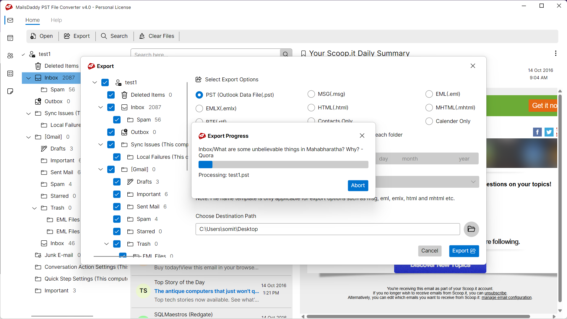Step 04: Start the export — MailsDaddy PST File Converter