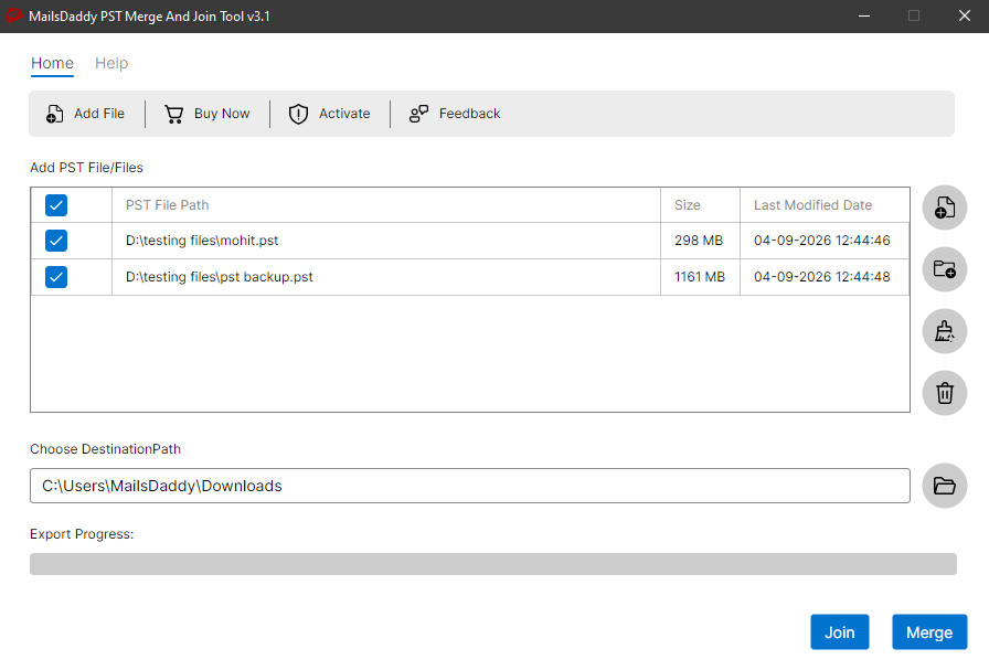 Step 02: Add the PST files — MailsDaddy PST Merge and Join Tool