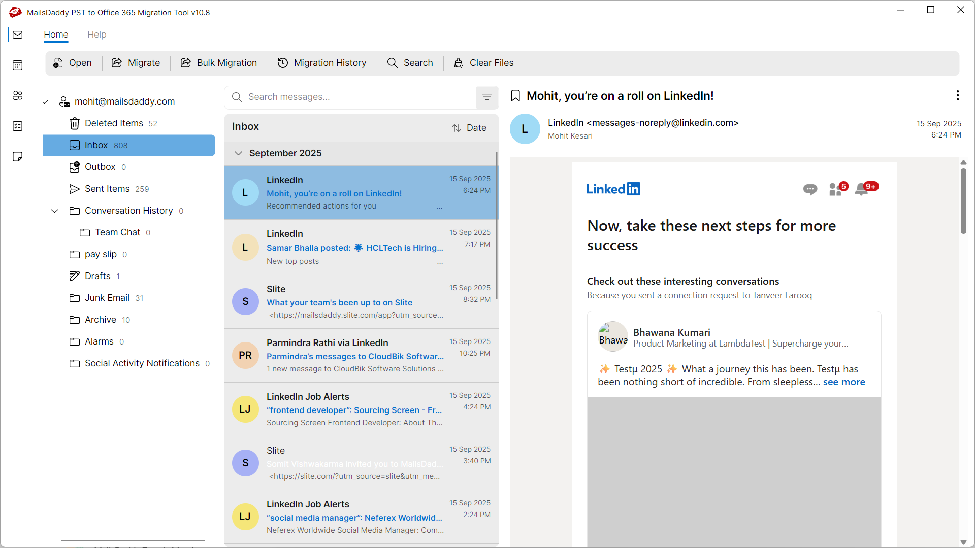 Step 02: Preview file data — MailsDaddy PST to Office 365 Migration