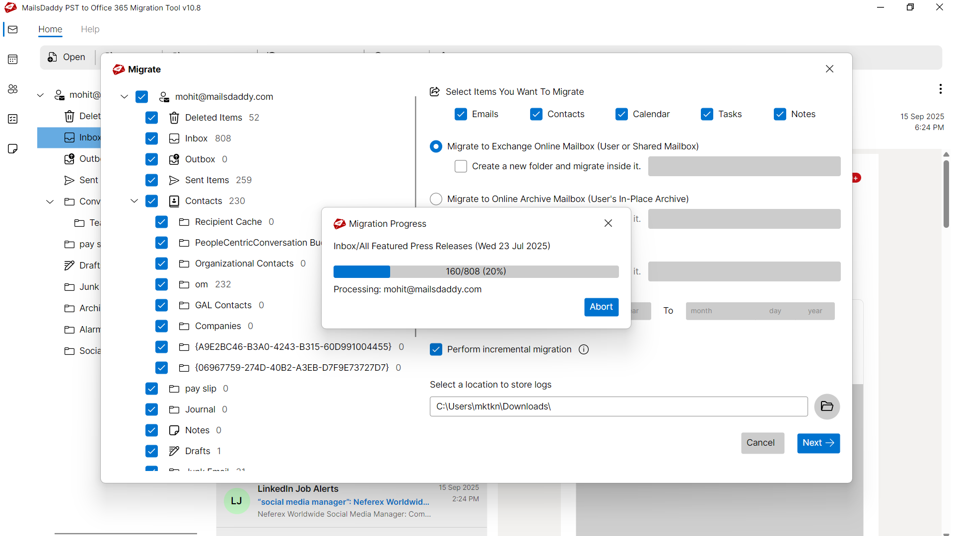 Step 05: Start migration — MailsDaddy PST to Office 365 Migration