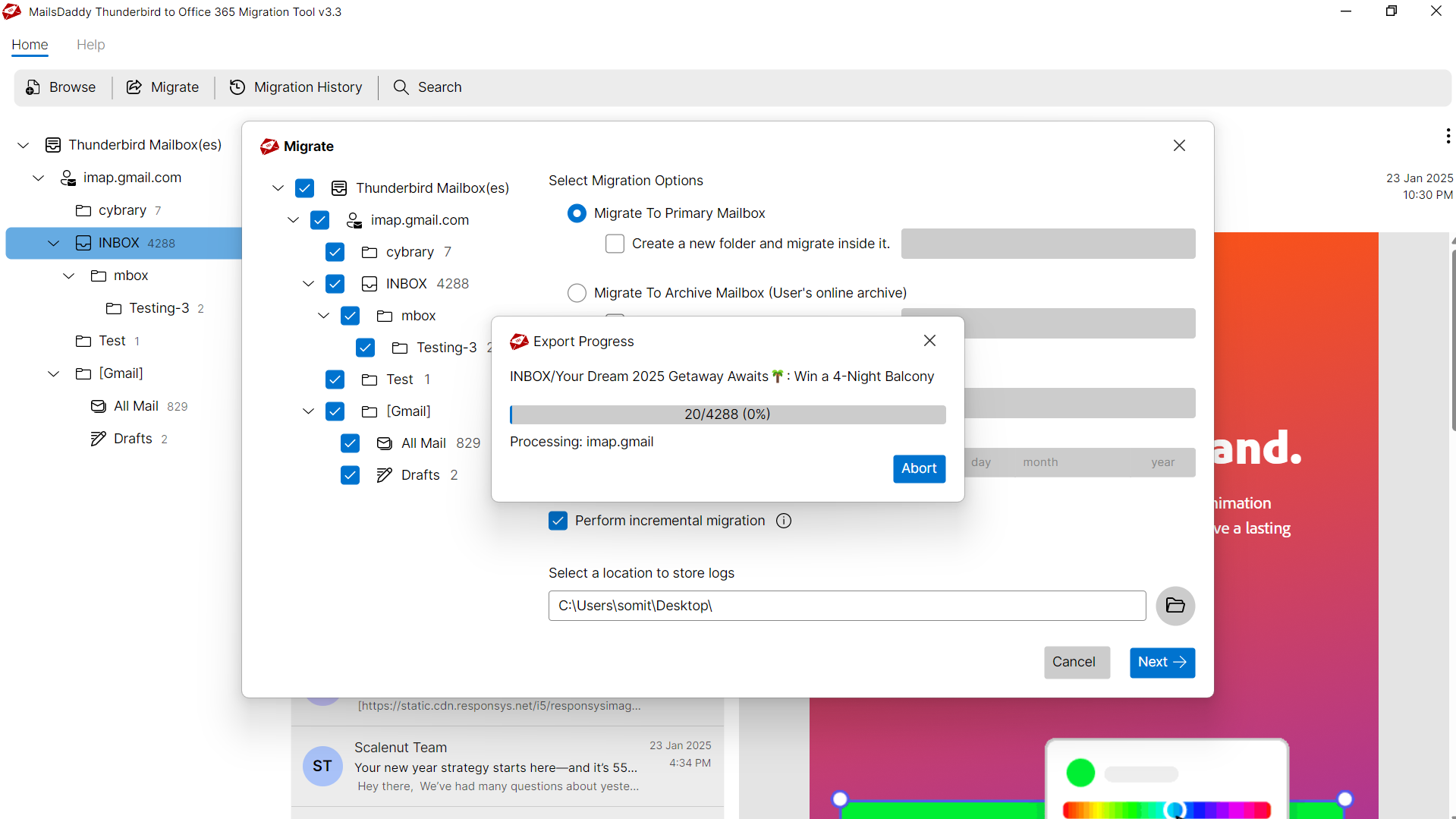 Step 05: Start migration — MailsDaddy Thunderbird to Office 365 Migration