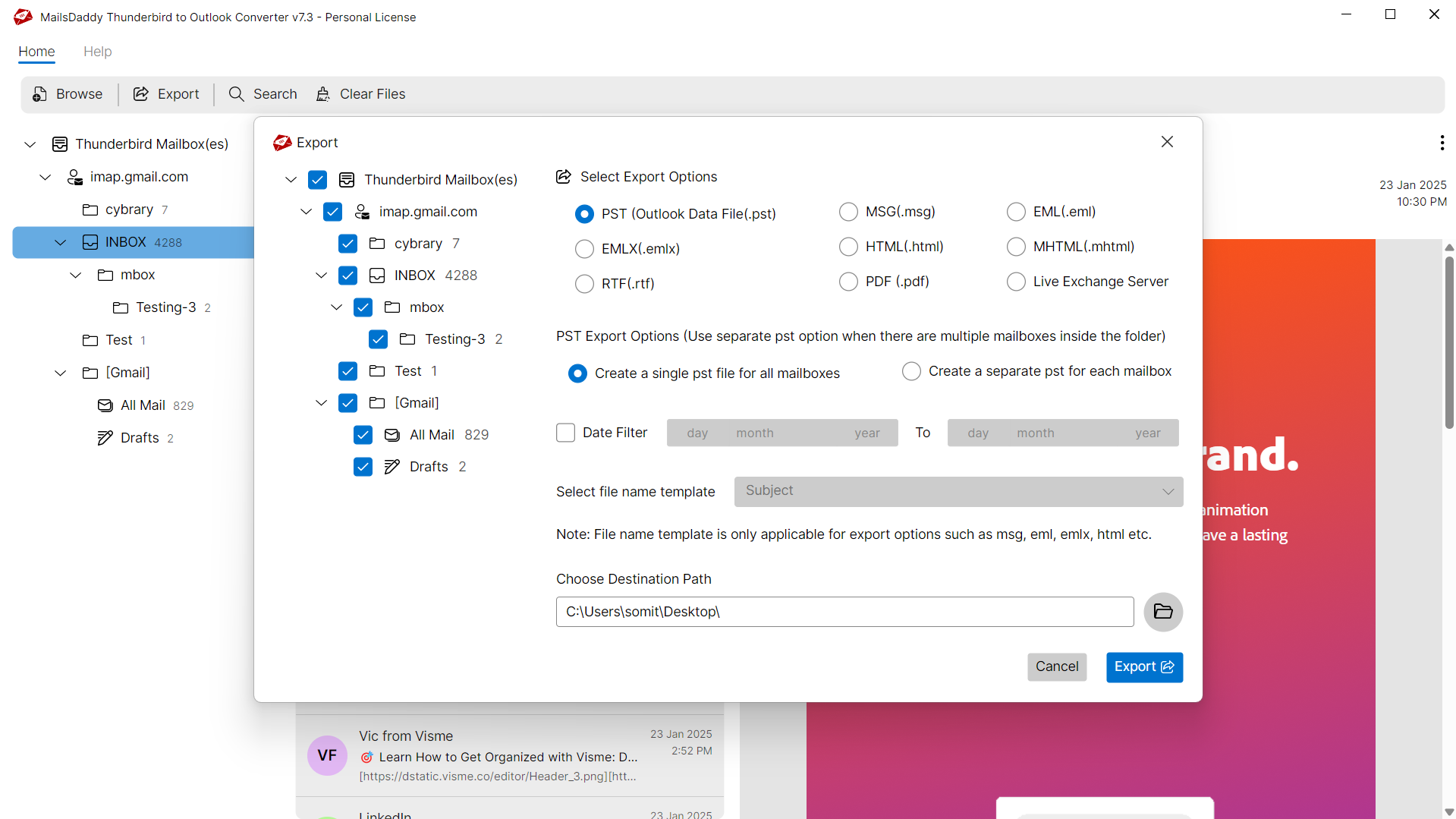 Step 03: Select export options — MailsDaddy Thunderbird to Outlook Converter