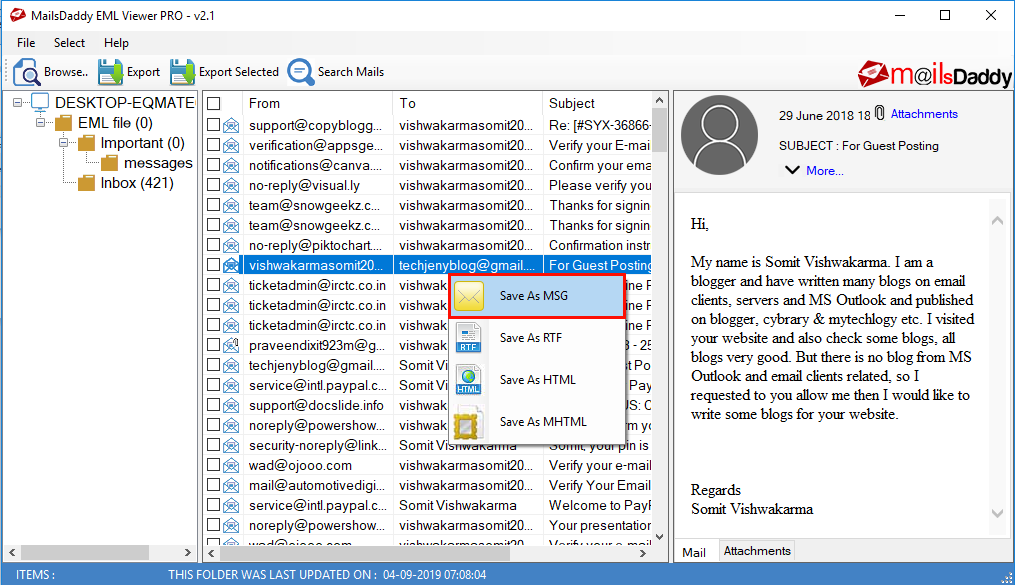 Save an Email From Hotmail to Your Hard Disk as EML