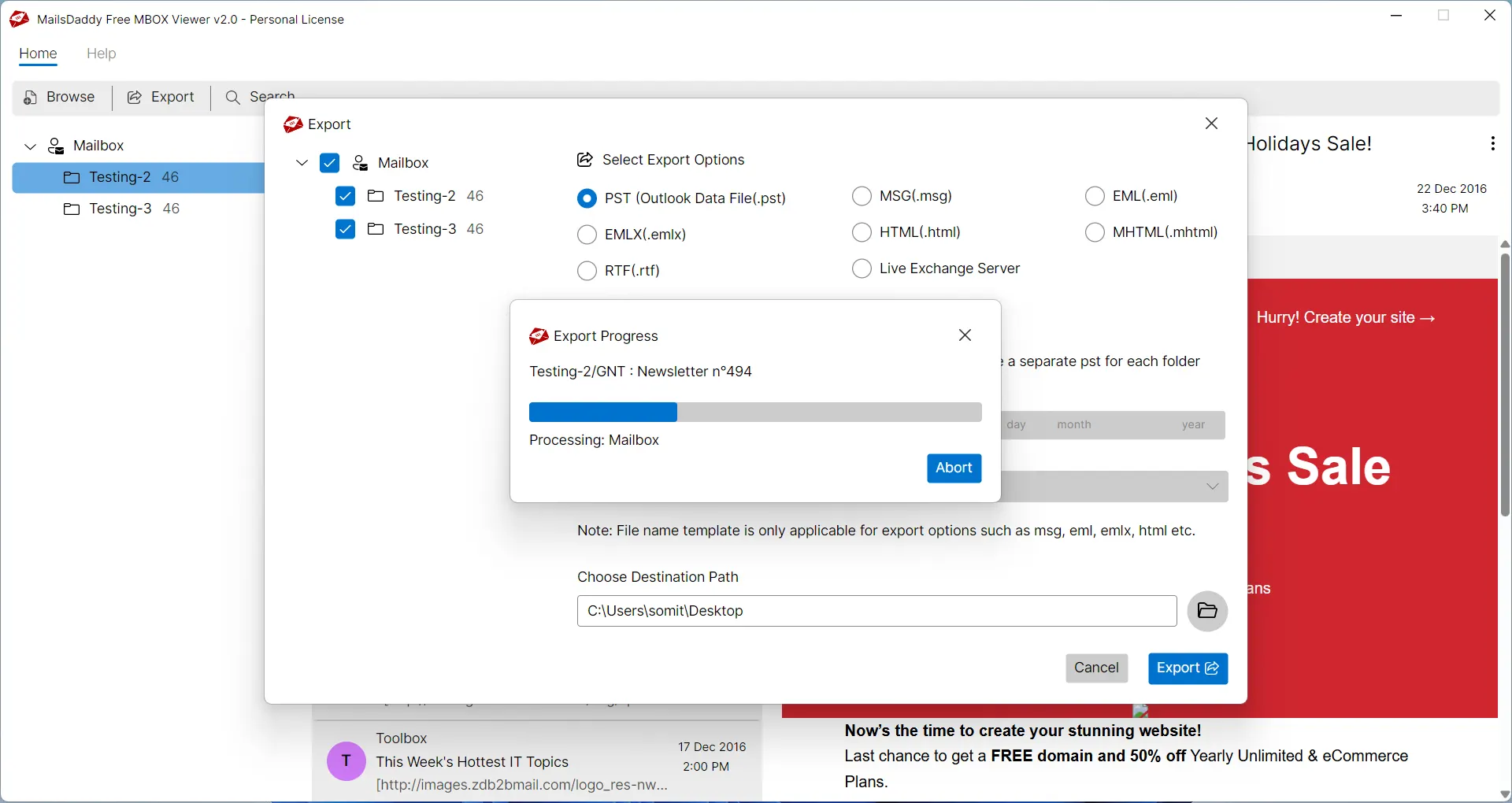 click on the export