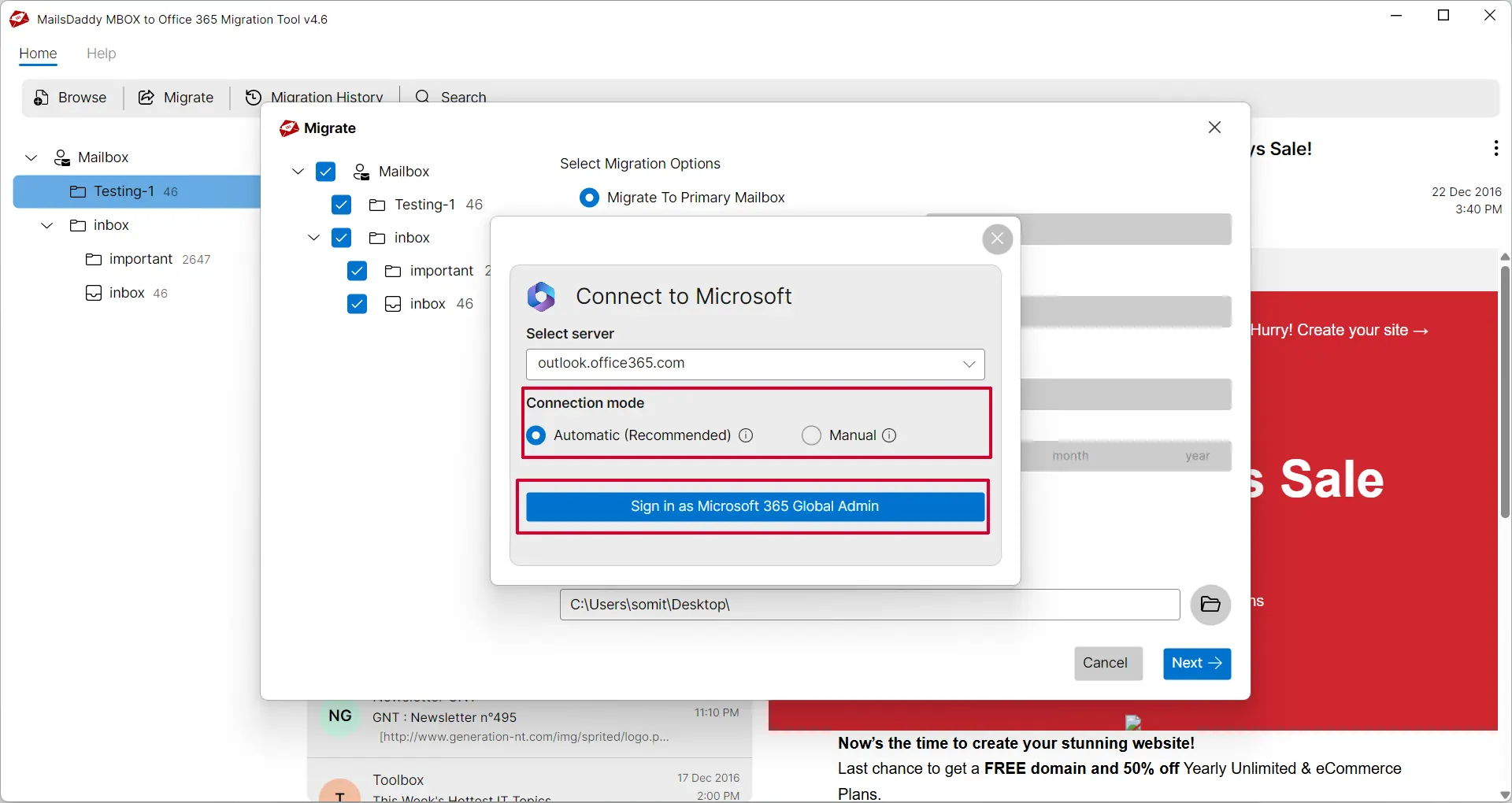 choose prefered mailbox