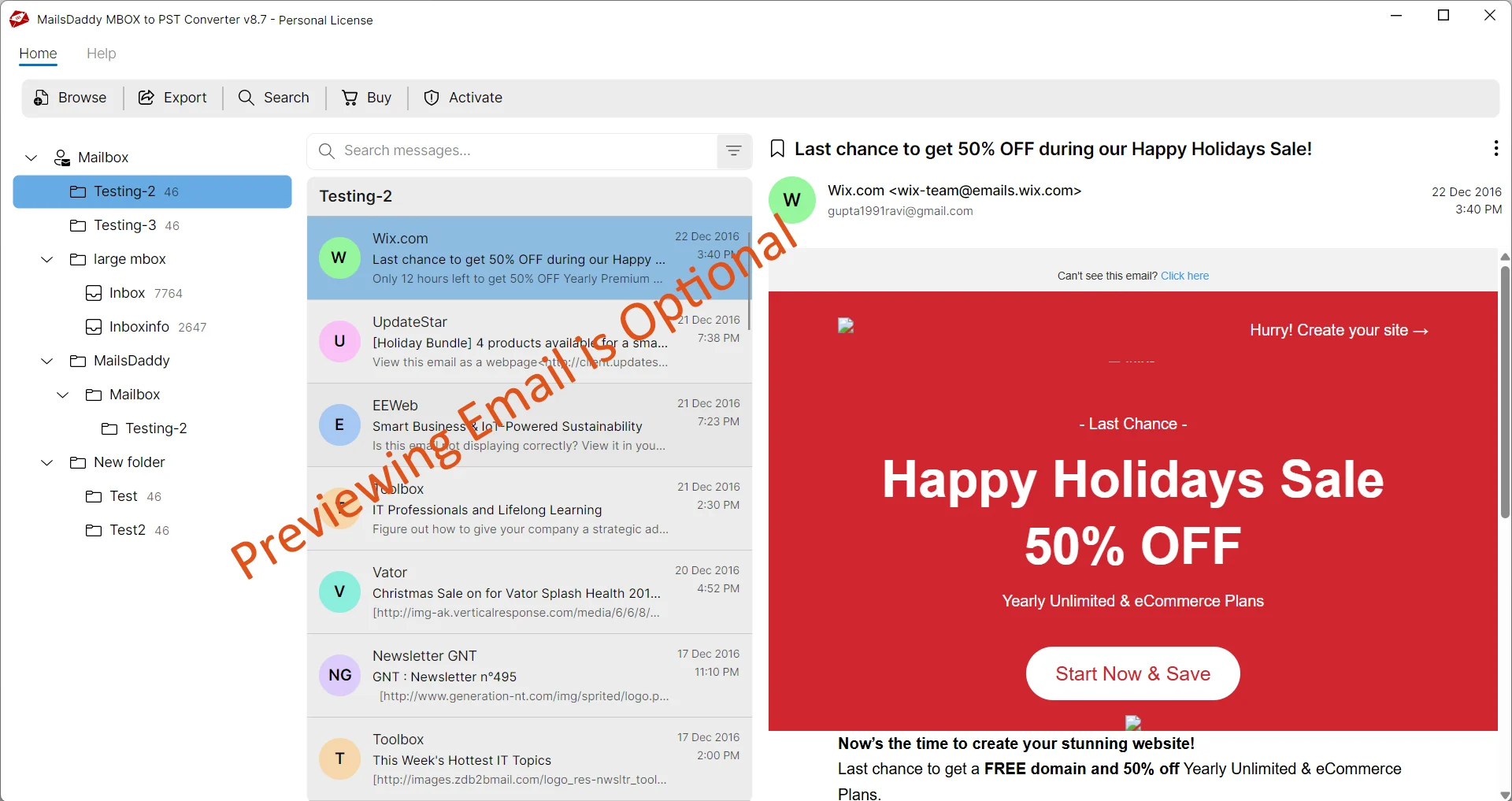 Step 03: Preview Recovered Eudora Emails — MailsDaddy Eudora to Outlook Converter
