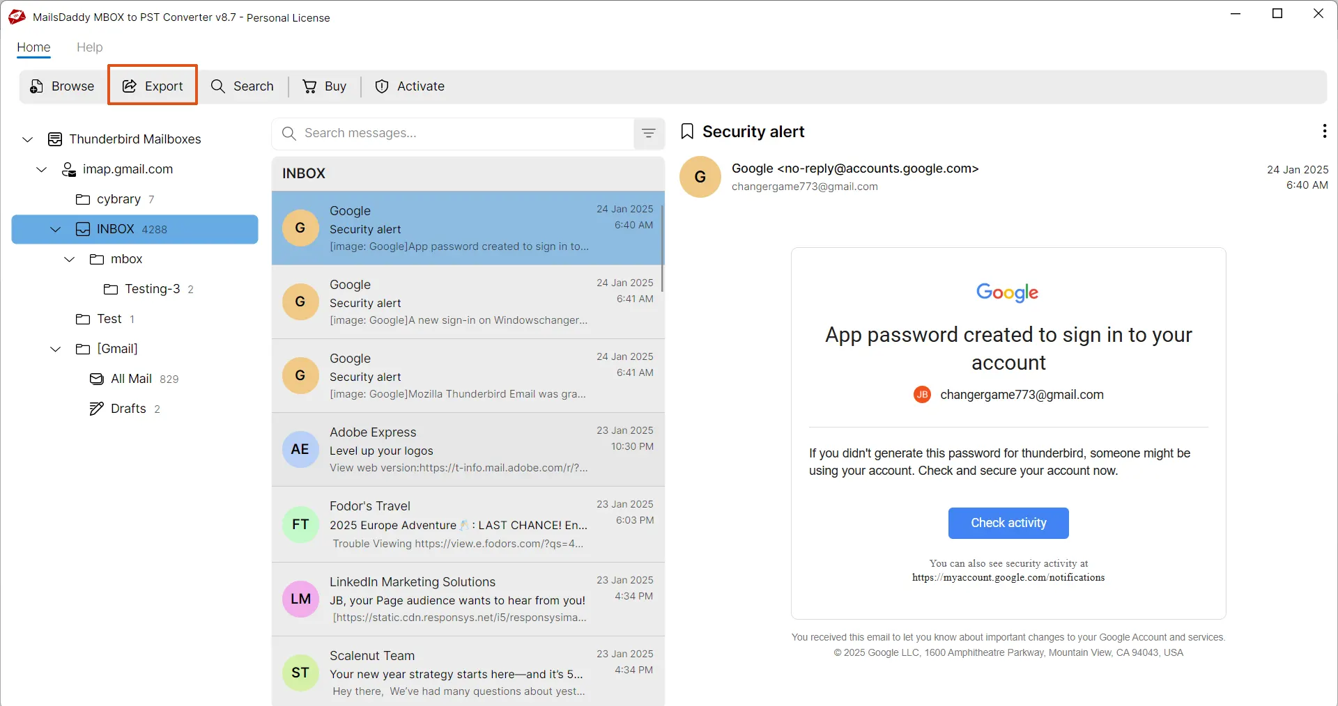 Step 04: Export to Outlook PST — MailsDaddy Eudora to Outlook Converter