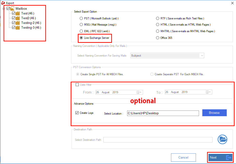 mbox to exchange server