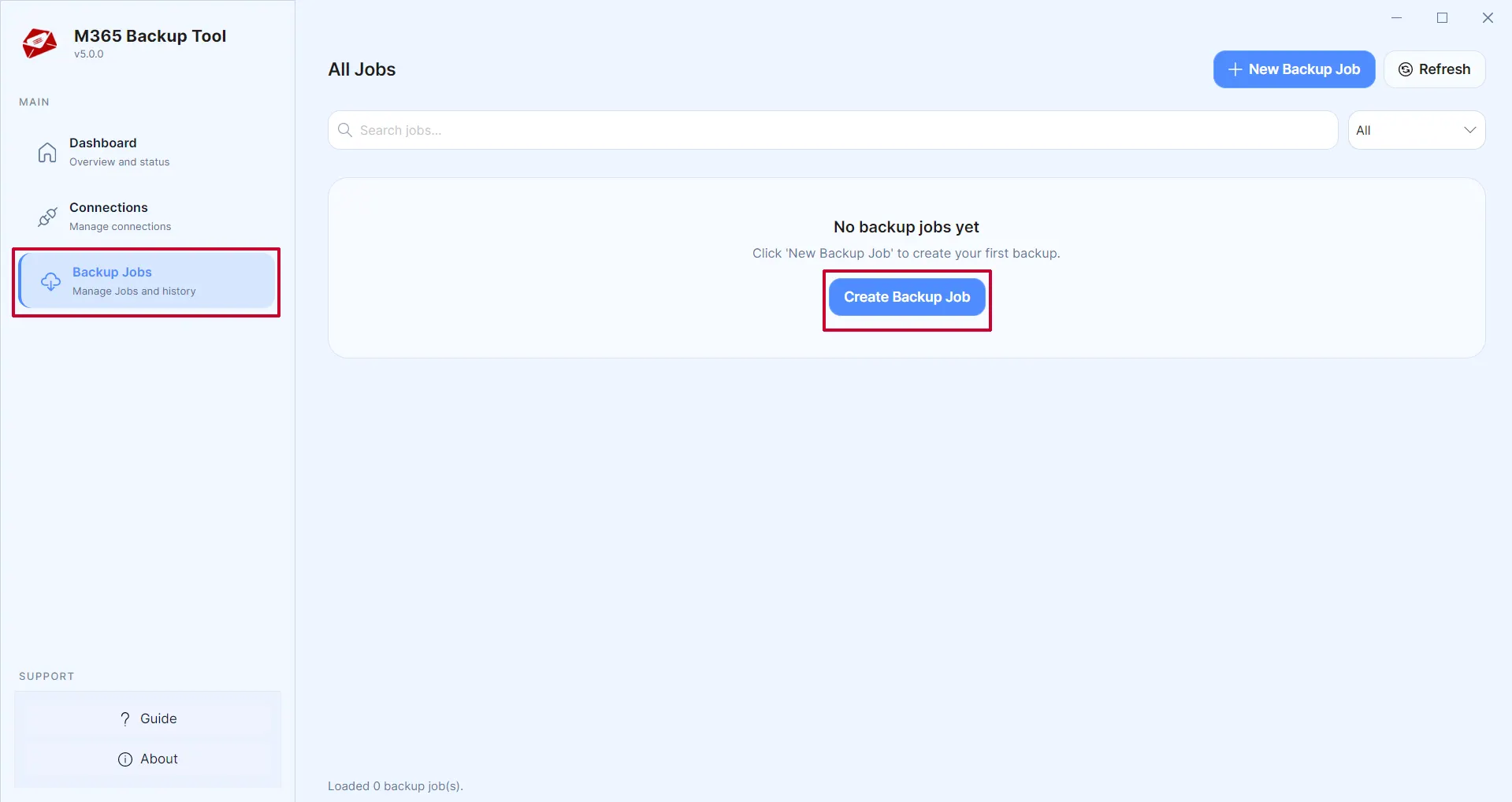 Go to Backup Job section and click Create Backup Job