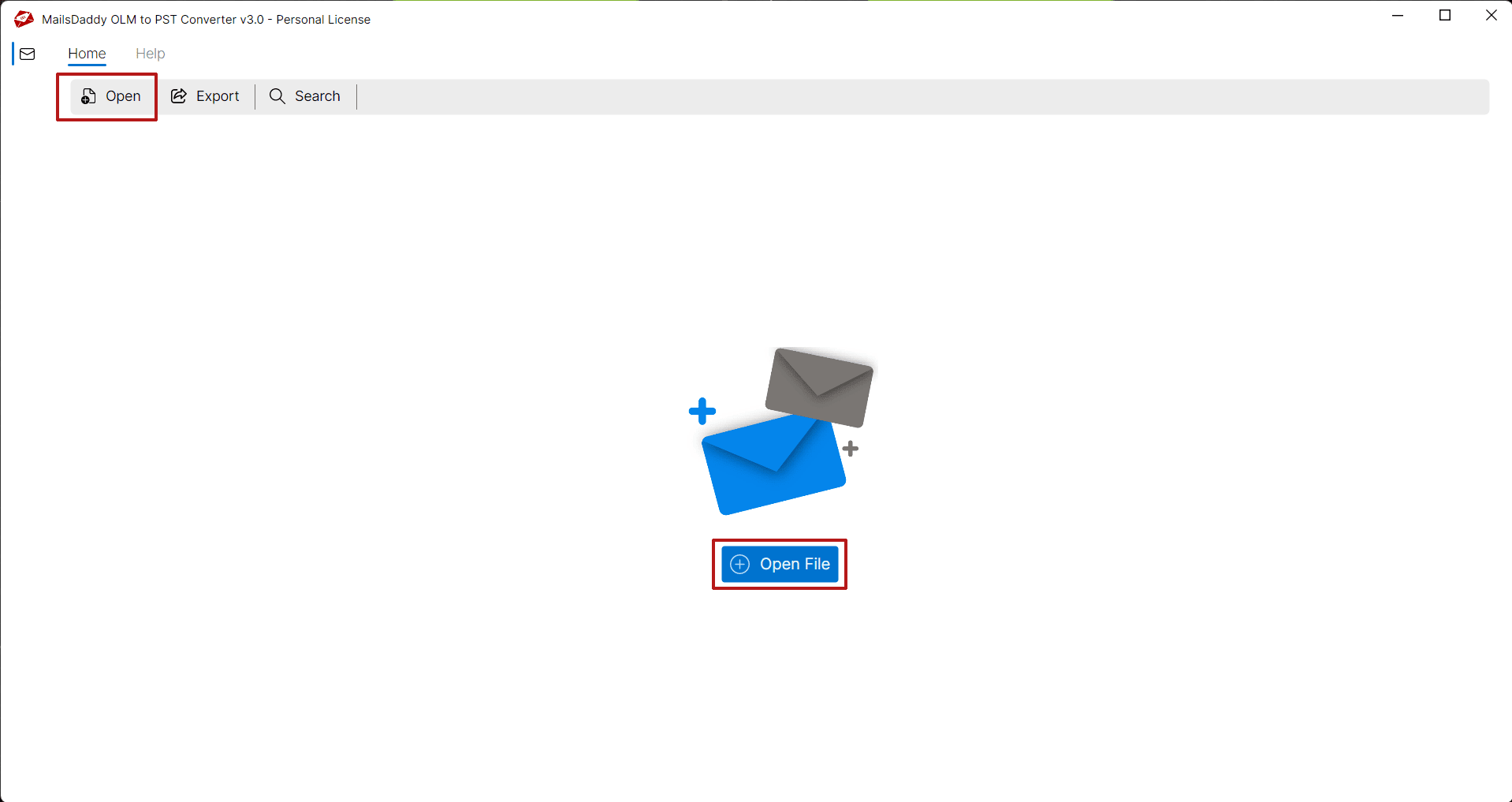open file for olm to pst conversion
