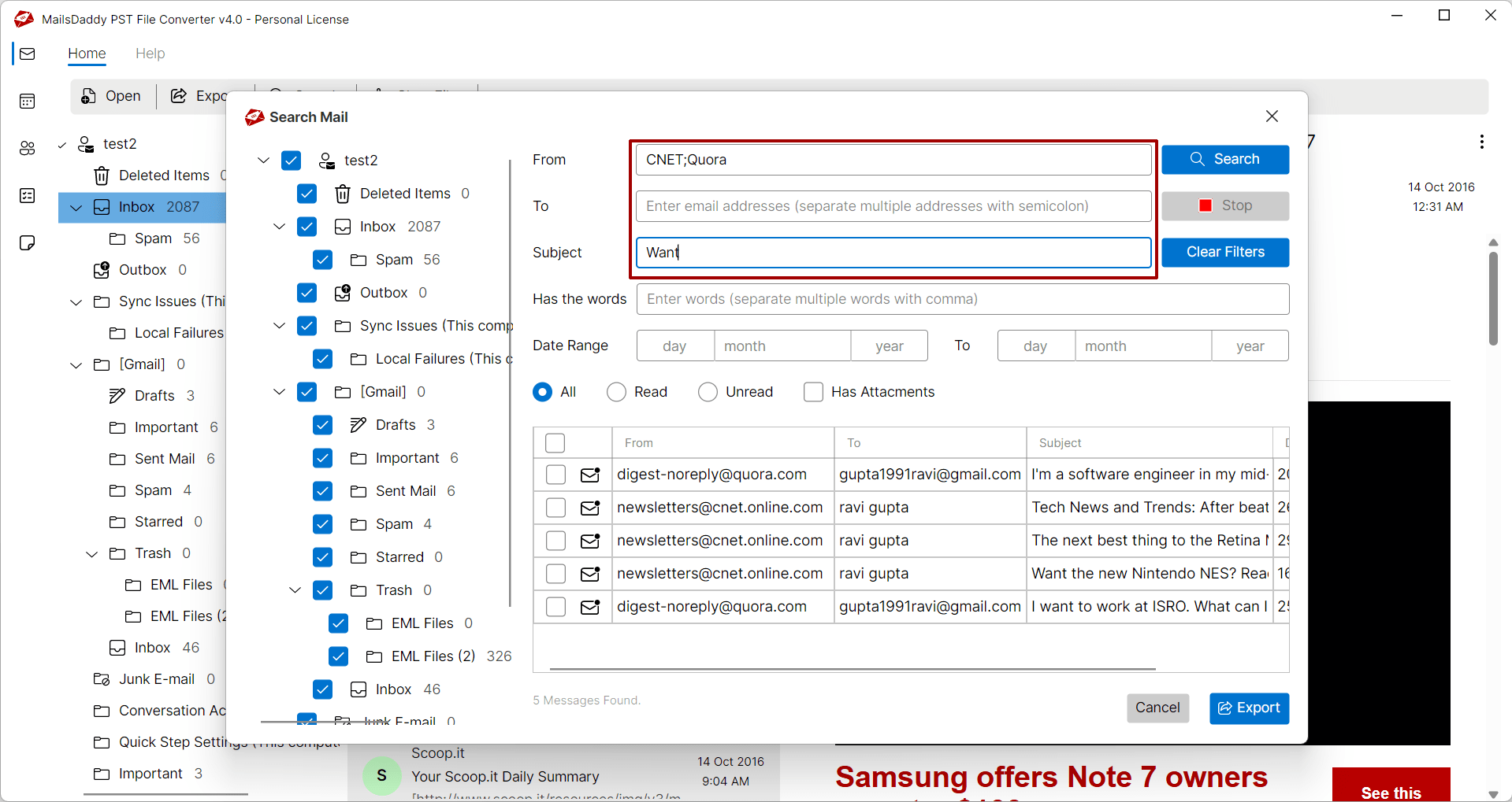 click on export