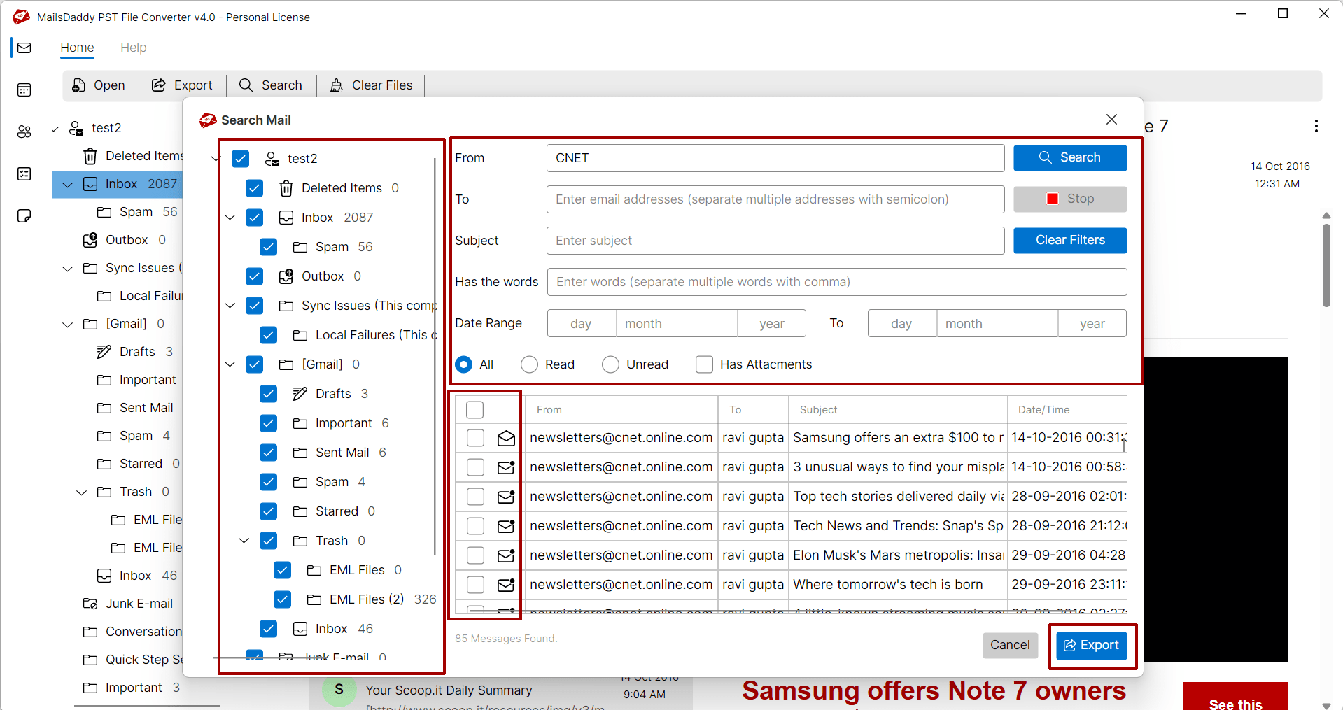 click on export