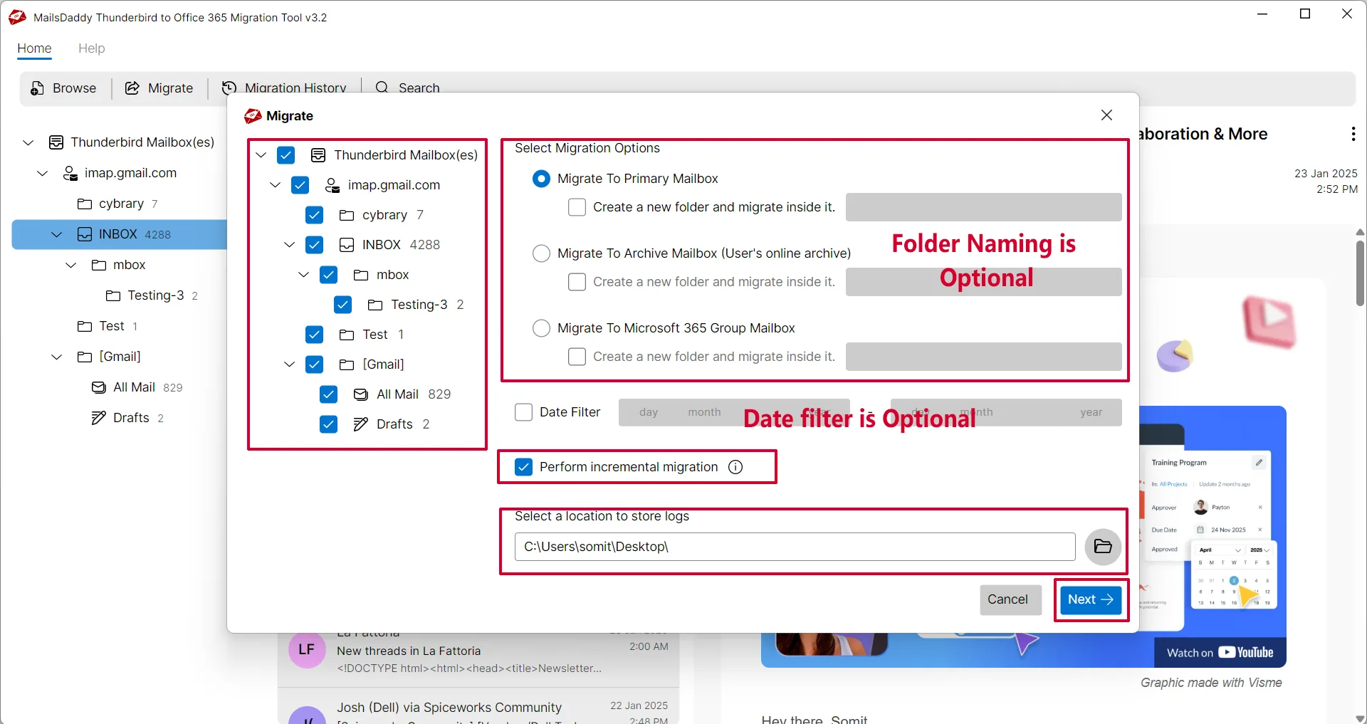 how to import thunderbird to office 365